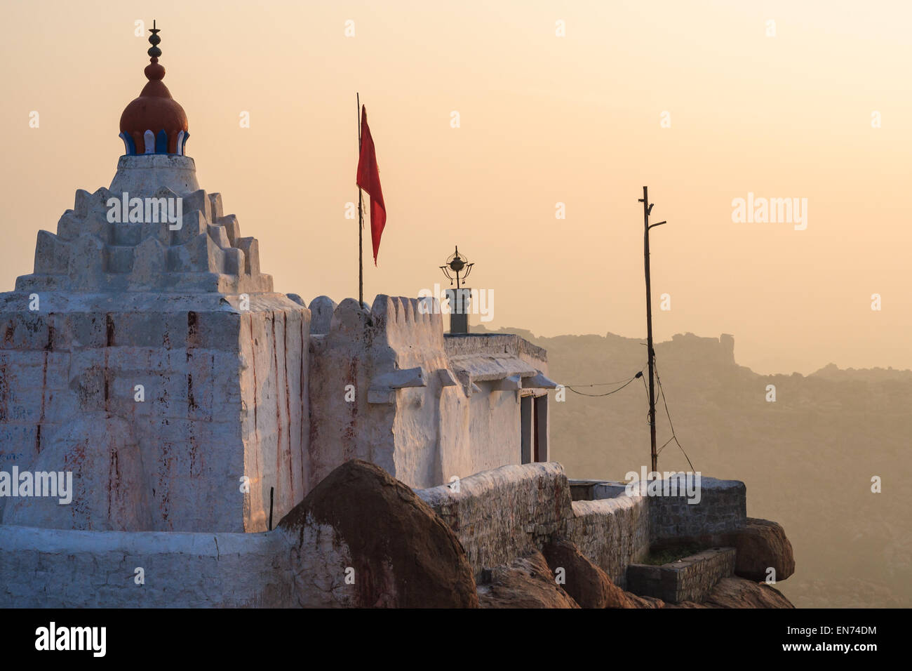 Monkey temple at sunrise hampi india Stock Photo