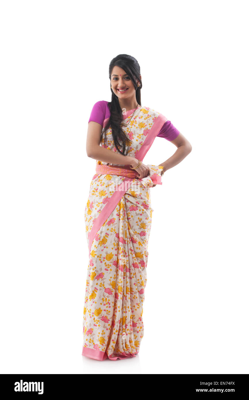 Indian woman portrait saree Cut Out Stock Images & Pictures - Alamy