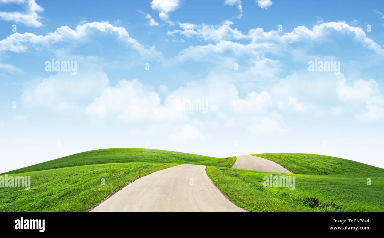 Landscape under blue sky with road Stock Photo - Alamy