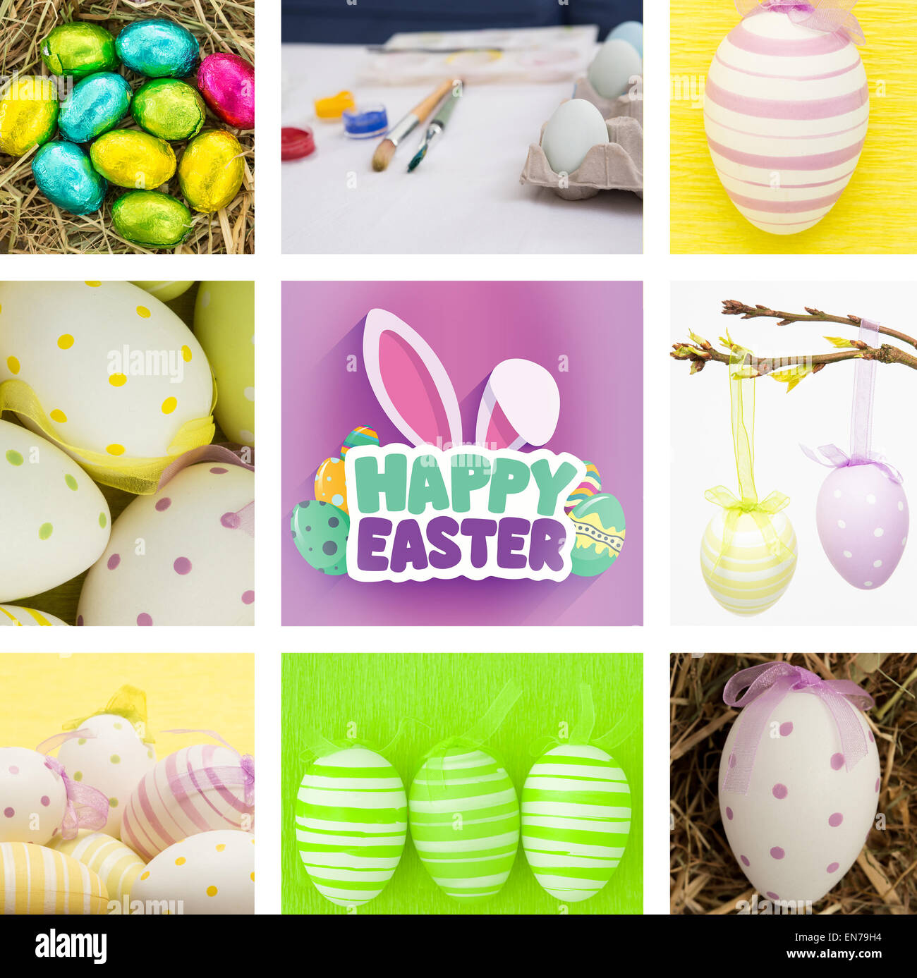 Composite image of easter eggs grouped together on straw Stock Photo