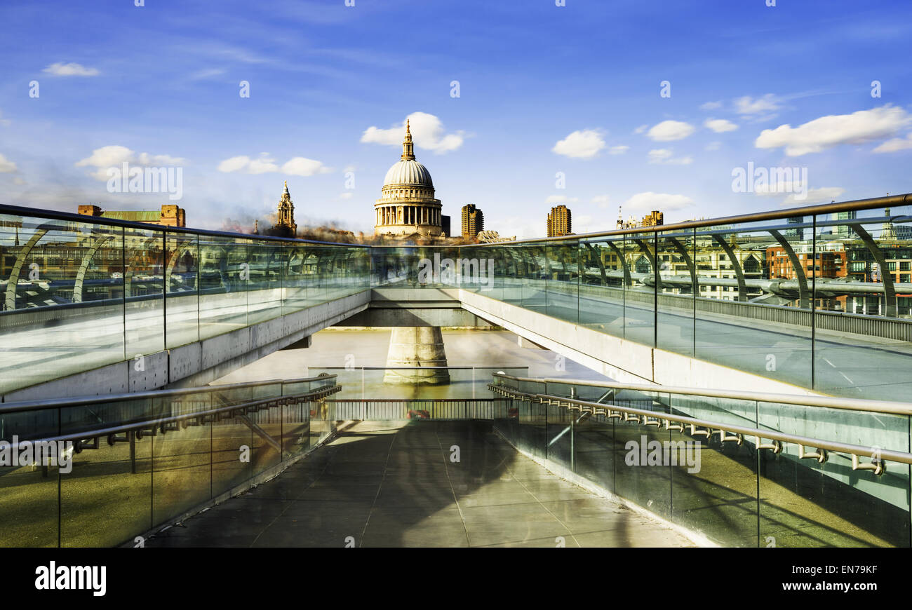 St Paul's Cathedral and the Millennium Bridge in London Stock Photo