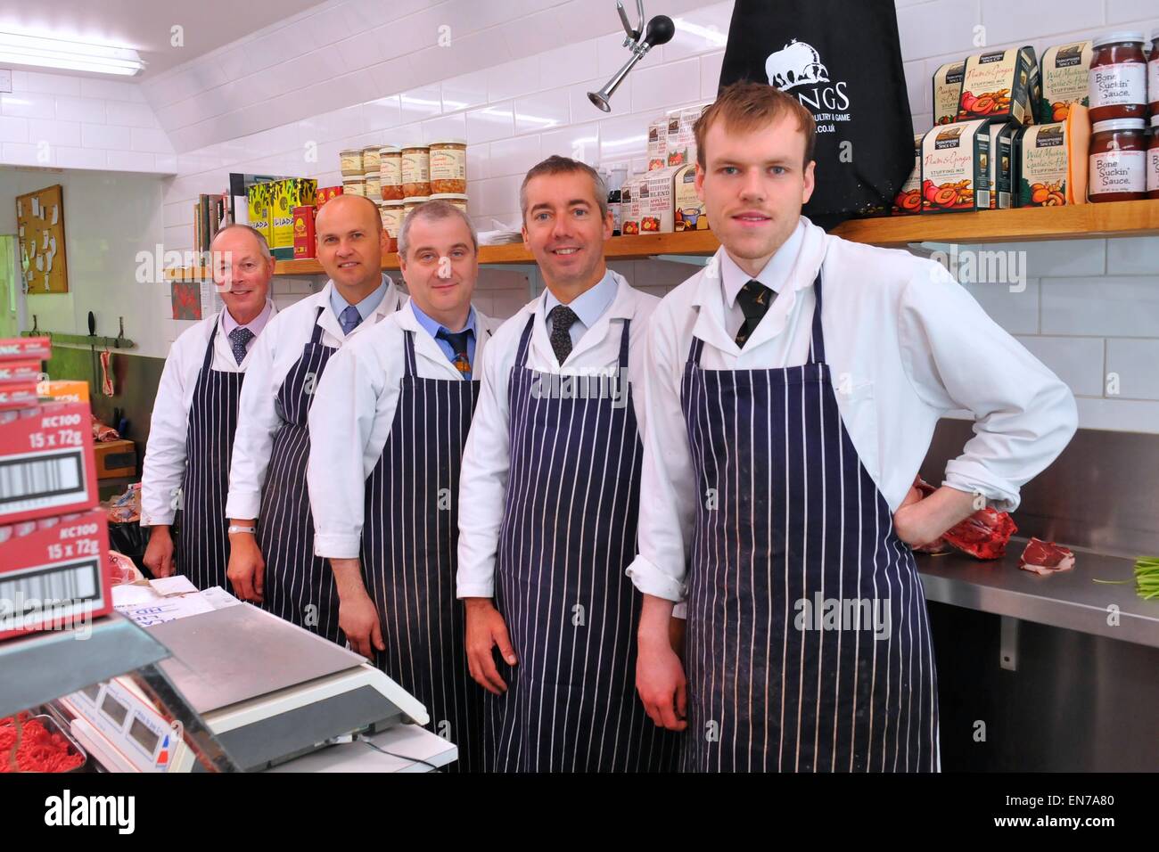 Butchers at Drings Butchers, Royal Hill, Greenwich, London, England, UK