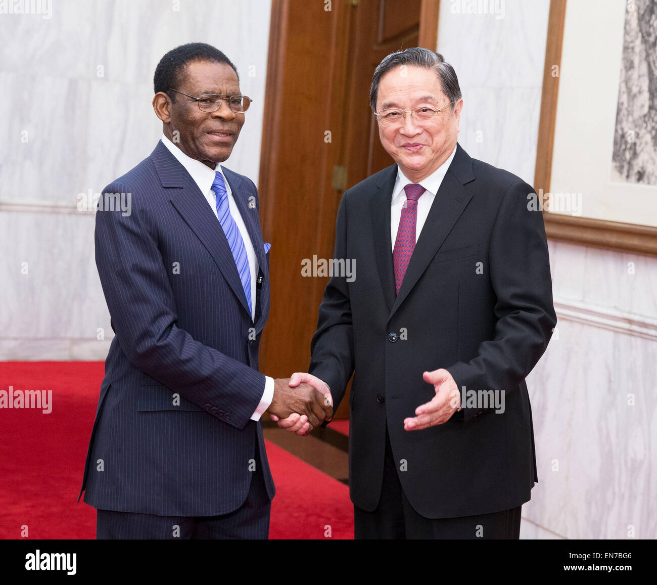 Beijing, China. 29th Apr, 2015. Yu Zhengsheng (R), chairman of the ...