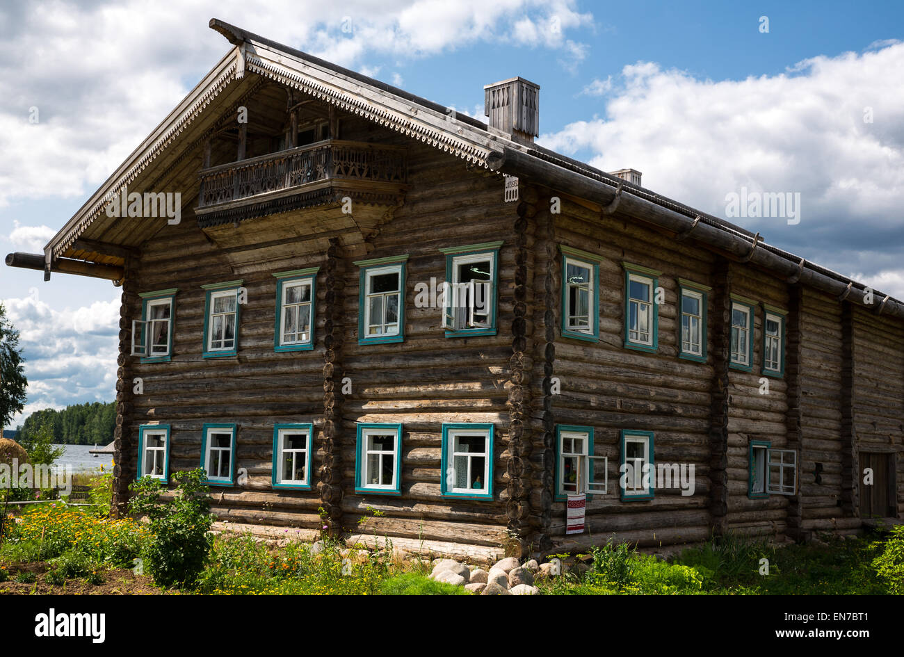Russia, Leningrad region, Mandrogi, a craft village on the Svir river bank, an old wooden house Stock Photo