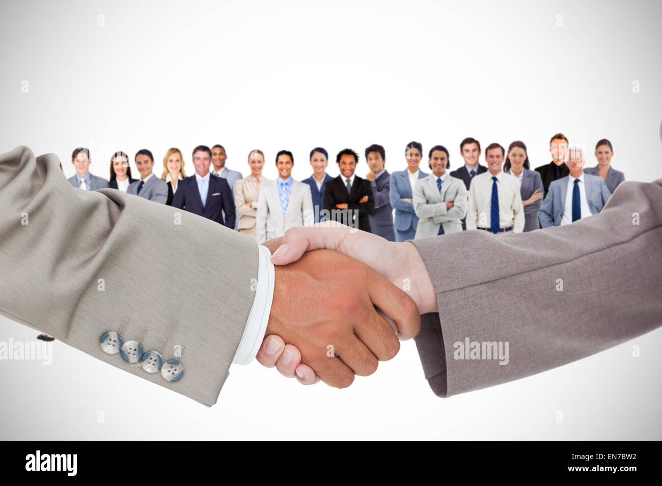 Composite image of side view of shaking hands Stock Photo