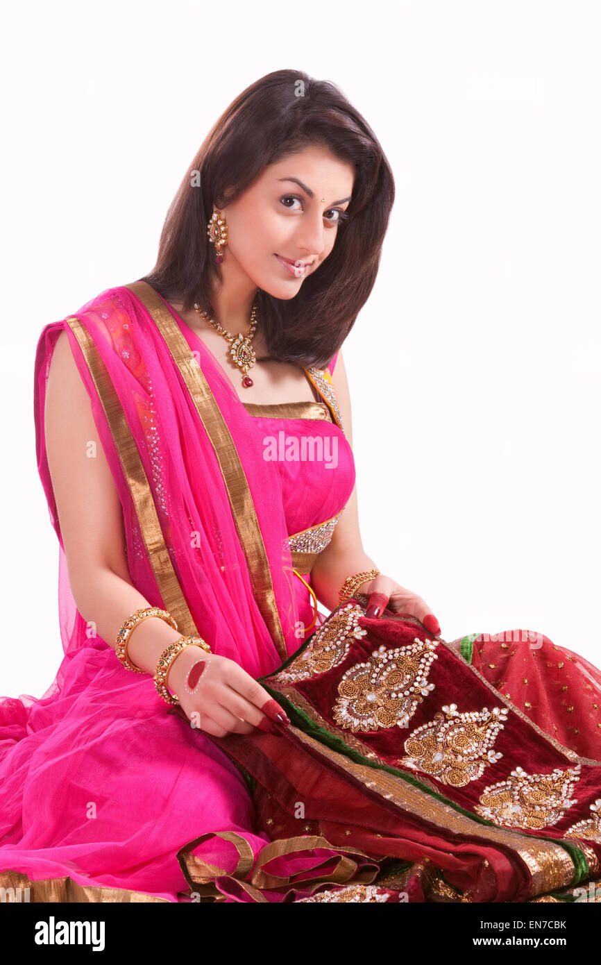 Portrait of a beautiful woman with wedding saree Stock Photo Alamy