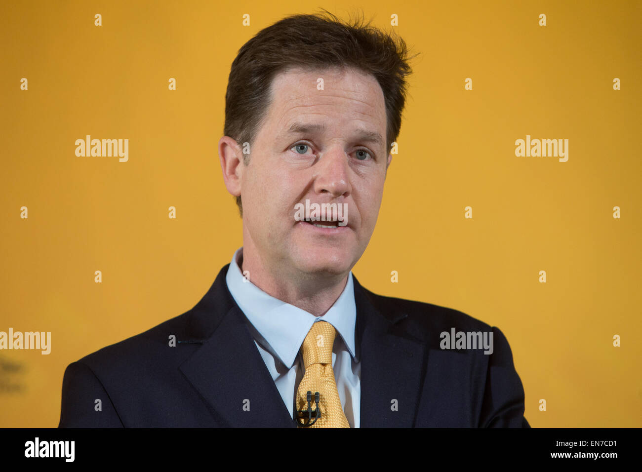 Liberal Democrat leader,Nick Clegg,delivers an election speech Stock Photo