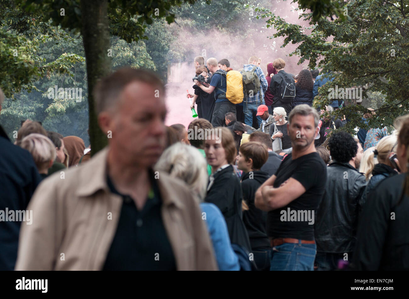 Stockholm, Sweden, August 30, 2014: Protests against Neo-Nazi demonstration. Stock Photo