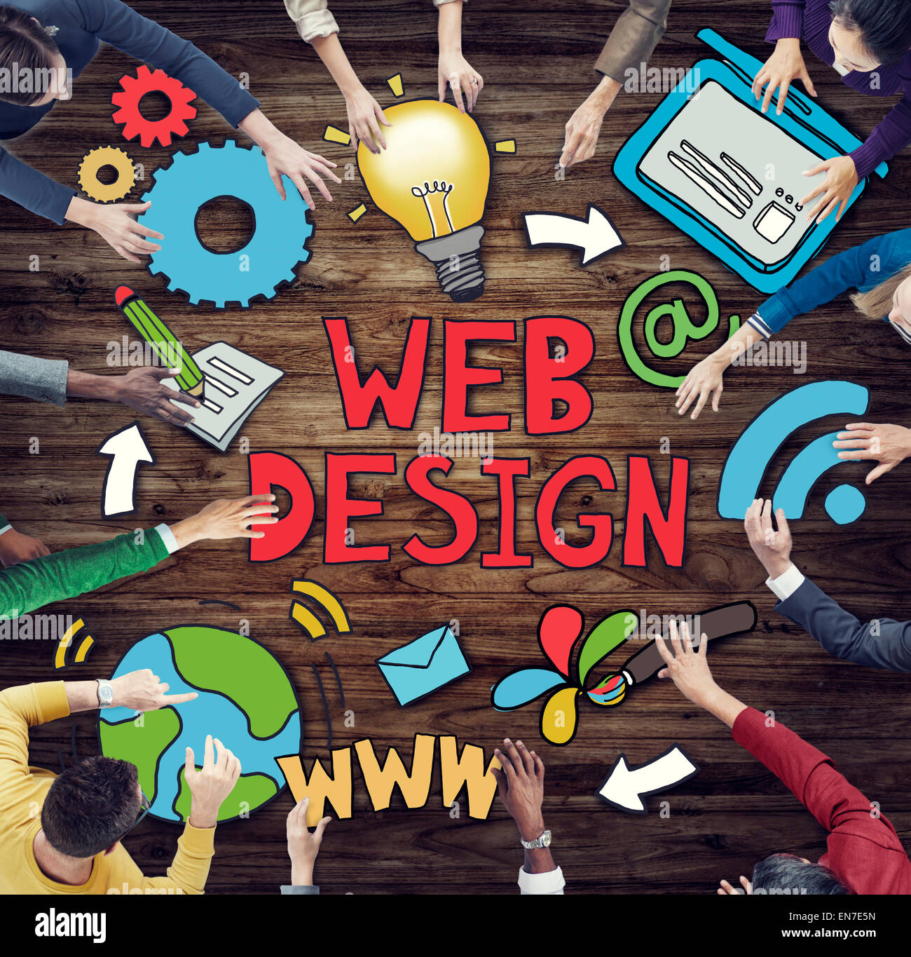 Group of People Around Word Web Design Stock Photo - Alamy