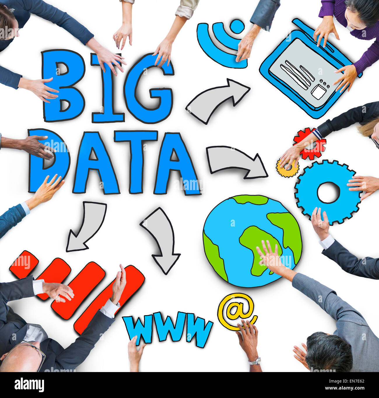 Aerial View of Business People and Big Data Concepts Stock Photo