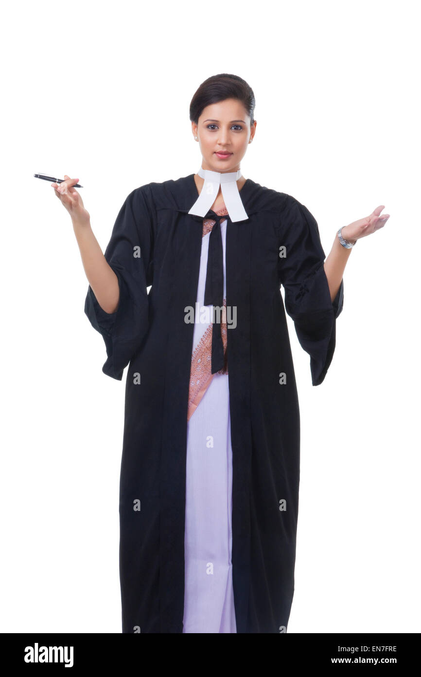 Portrait of female lawyer gesturing Stock Photo