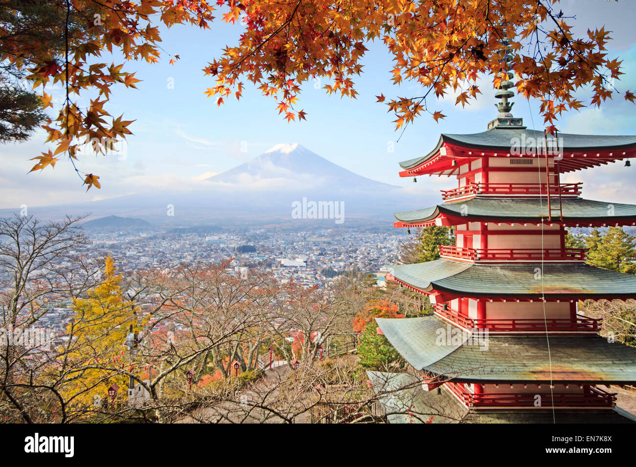 Mt. Fuji with fall colors in Japan for adv or others purpose use Stock Photo