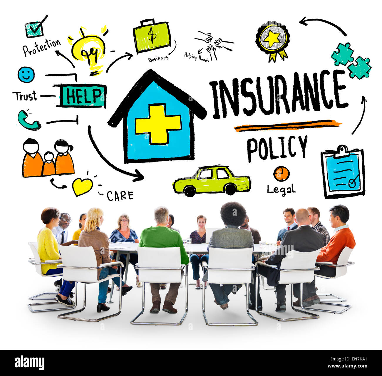 Diversity Casual People Insurance Policy Brainstorming Concept Stock Photo