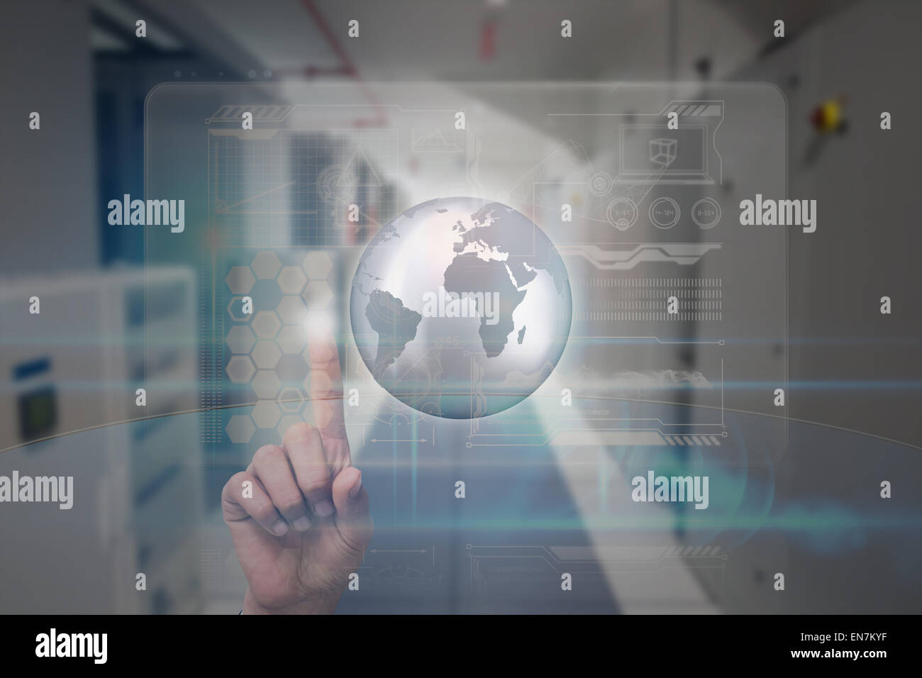 World map globe hand pointing hi-res stock photography and images - Alamy
