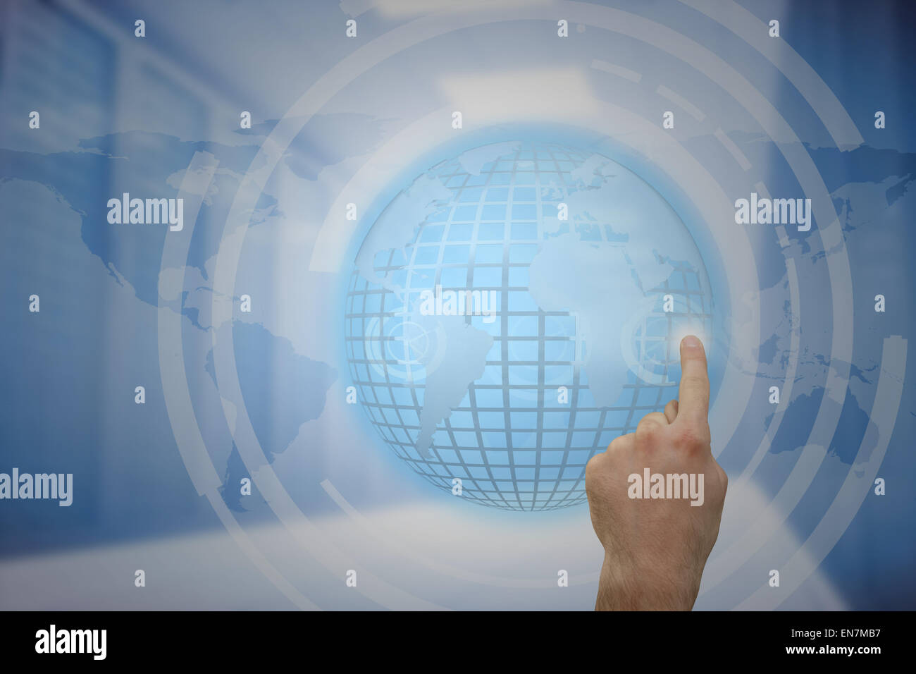 World map globe hand pointing hi-res stock photography and images - Alamy