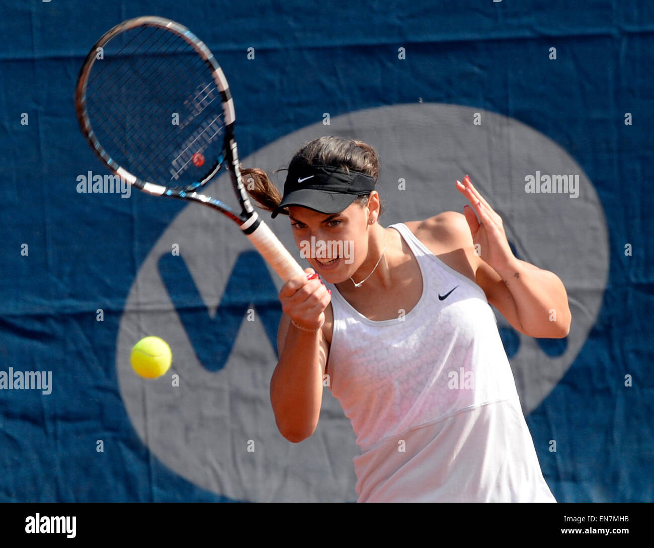 Prague, Czech Republic. 29th Apr, 2015. Croatian tennis player Ana Konjuh plays against Klara Koukalova (CZE) during the J&T Banka Prague Open match in Prague, Czech Republic, on Wednesday, April 29, 2015. © Michal Krumphanzl/CTK Photo/Alamy Live News Stock Photo