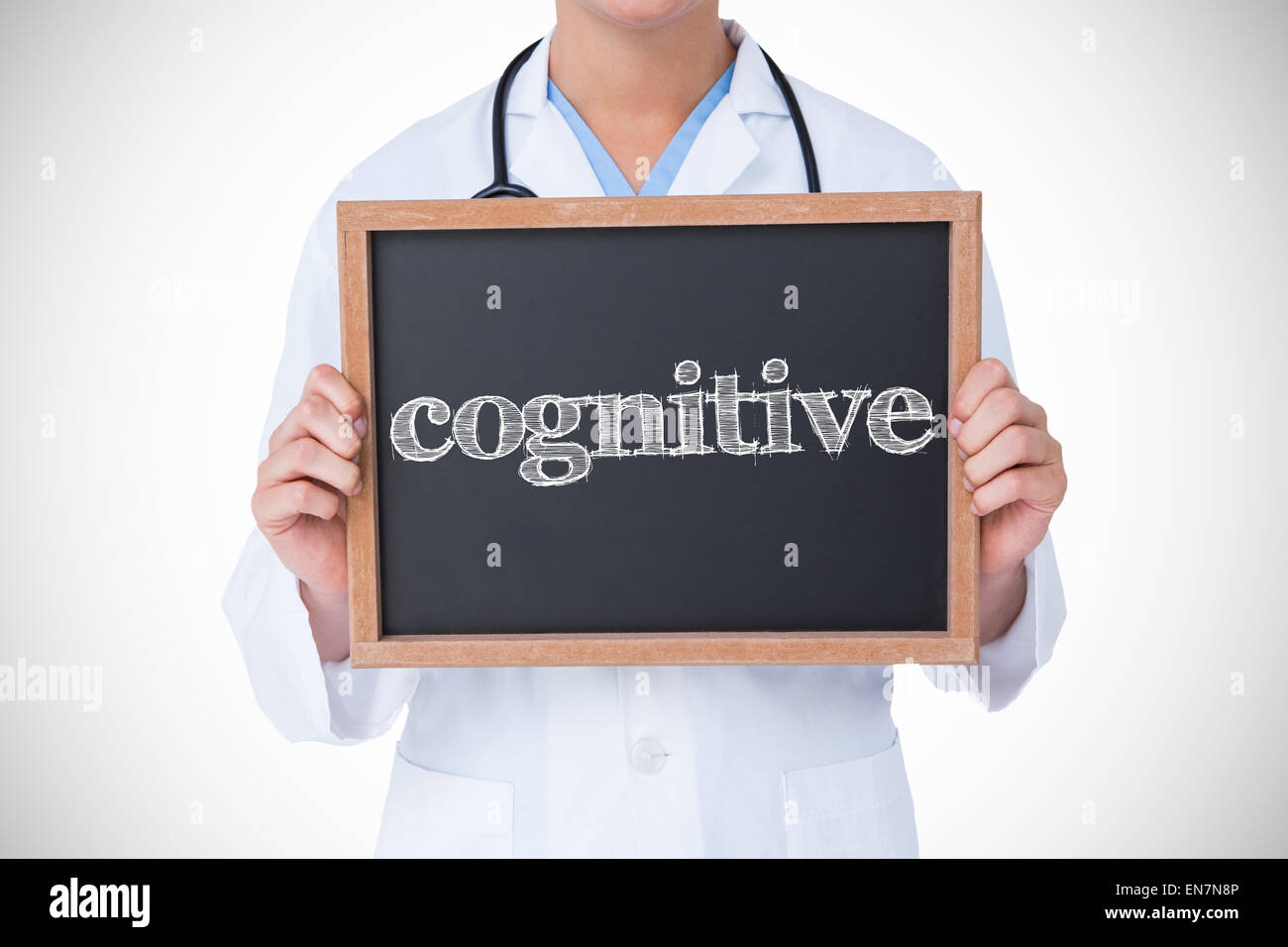 Cognitive against doctor showing little blackboard Stock Photo