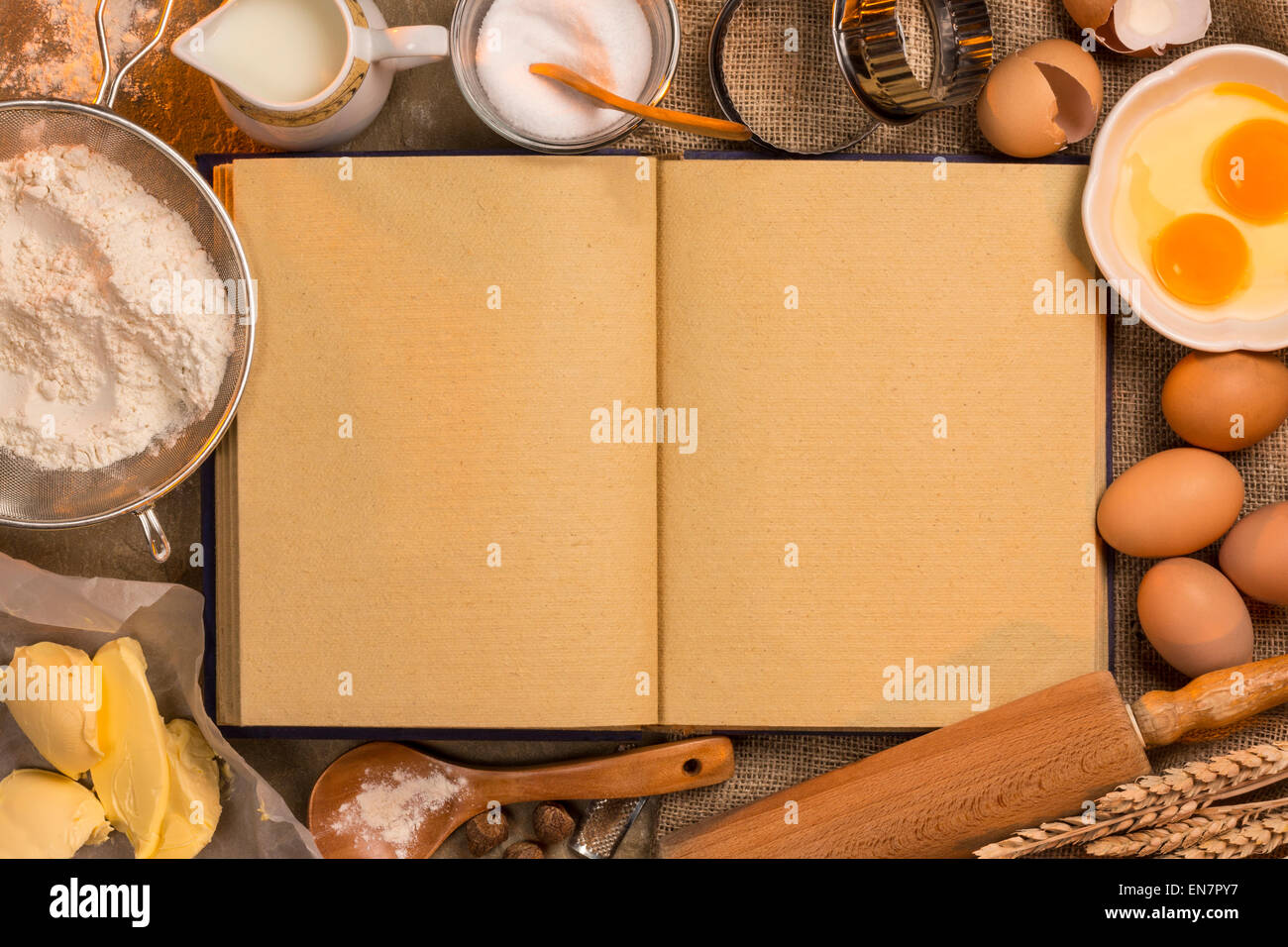 https://c8.alamy.com/comp/EN7PY7/blank-recipe-book-pages-space-for-text-with-baking-ingredients-and-EN7PY7.jpg