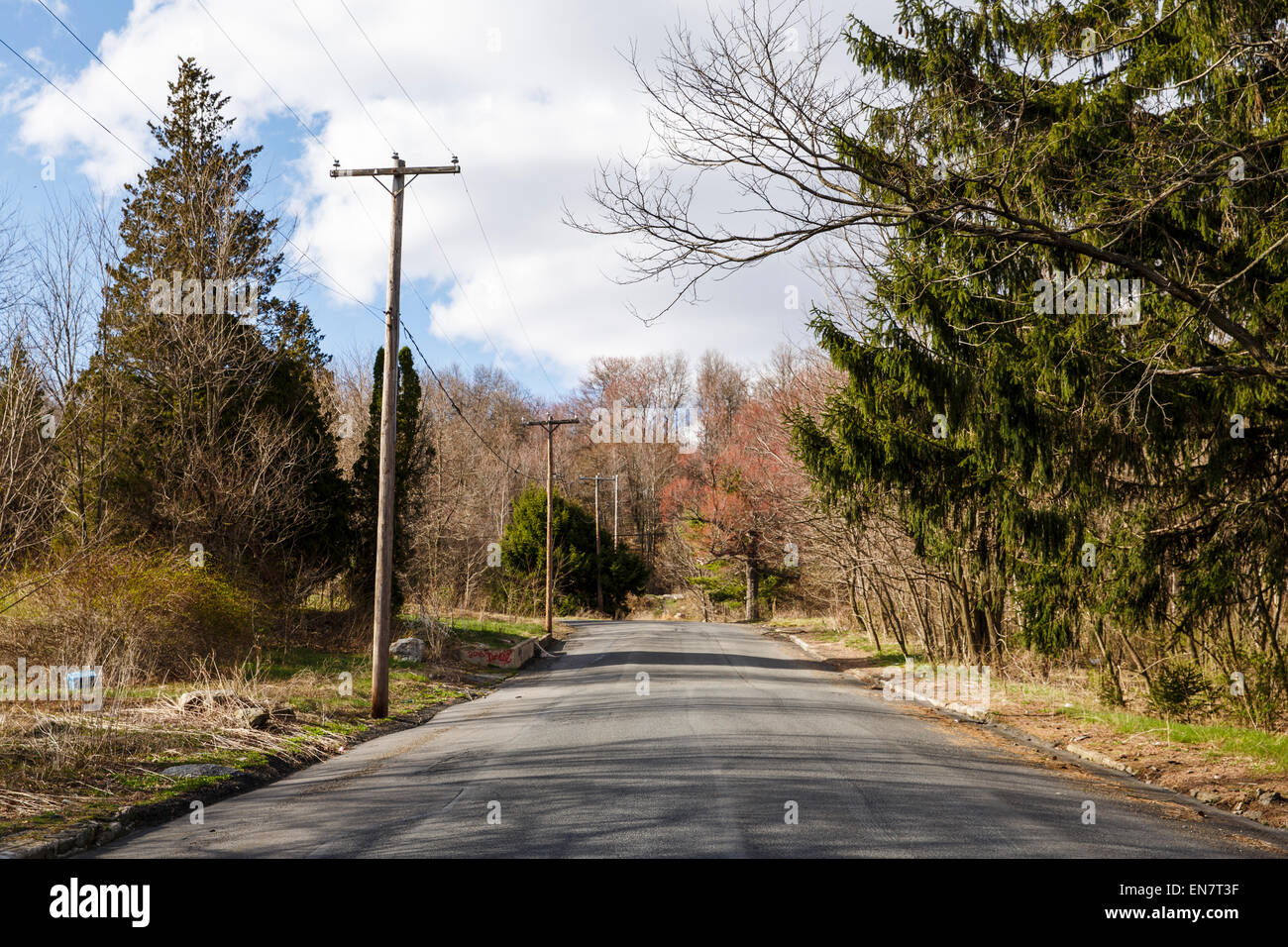 Empty streets of the abandoned town of Centralia PA where a mine fire