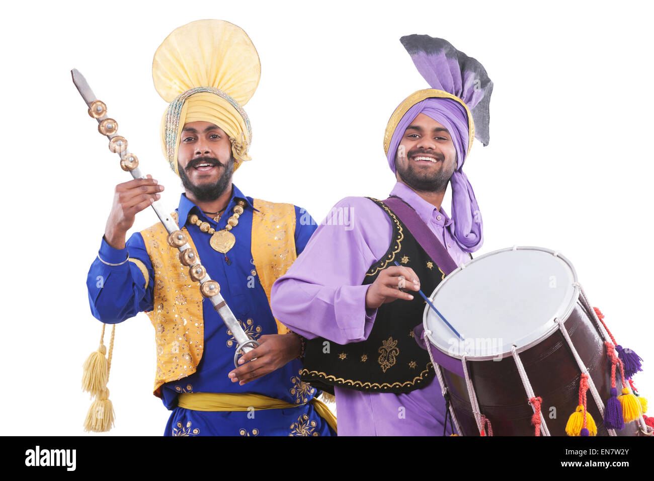 Portrait of Sikh men doing bhangra dance Stock Photo