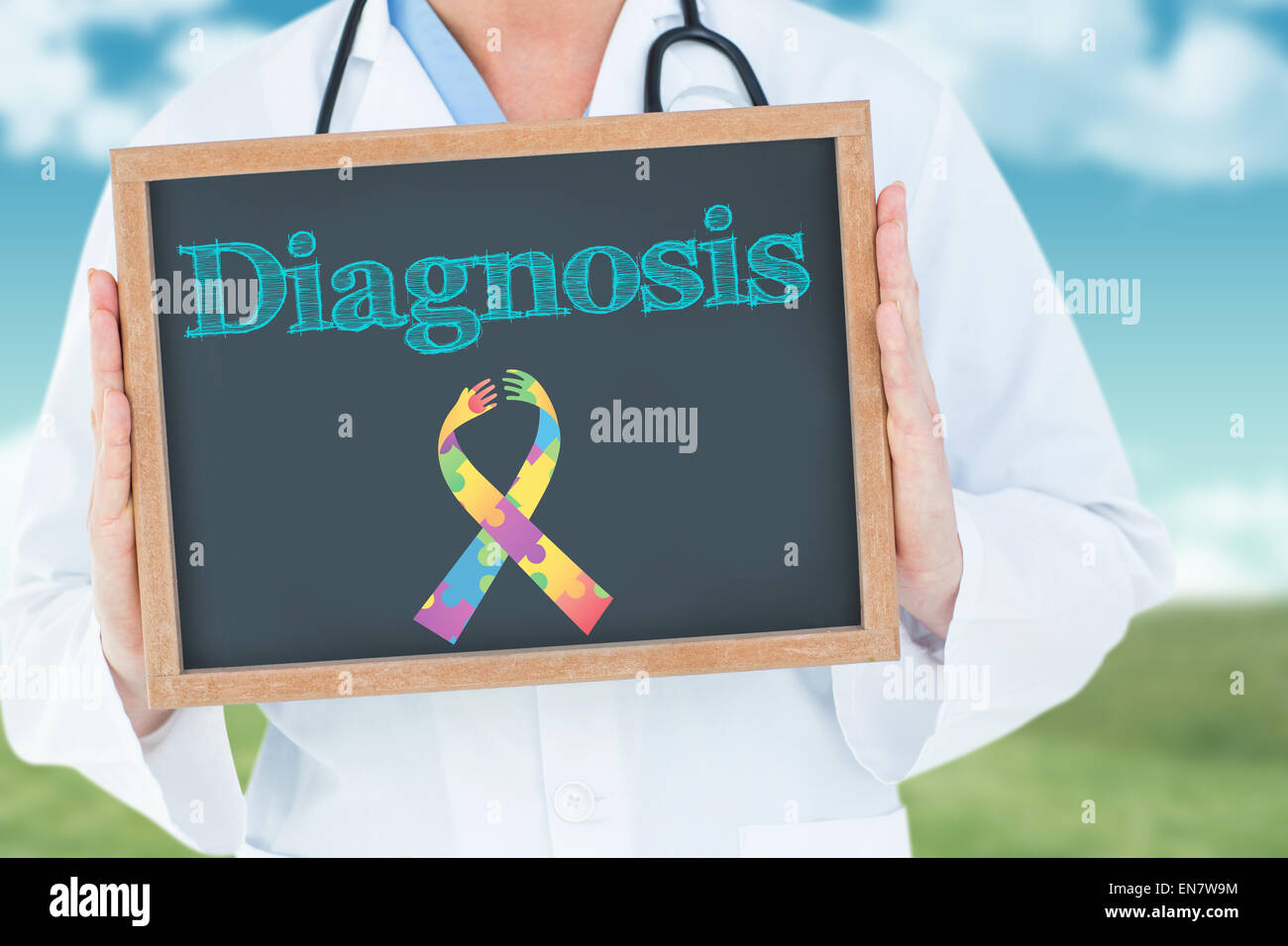 Diagnosis against field and sky Stock Photo