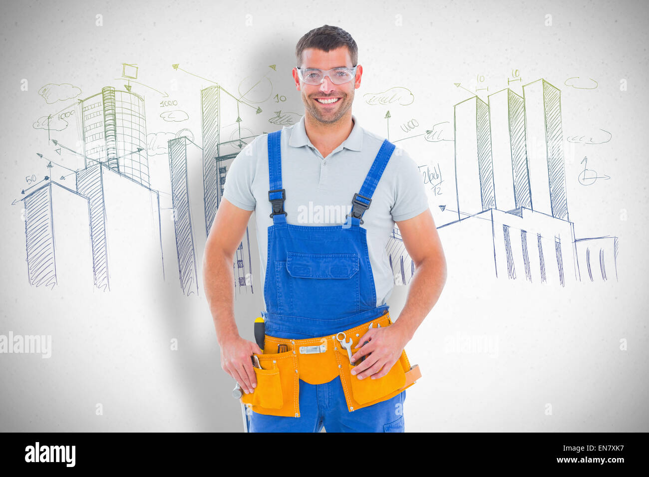 Composite image of confident manual worker Stock Photo