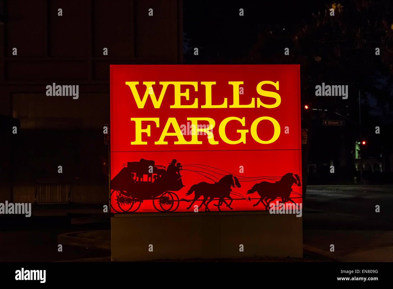 A Wells Fargo Bank and Sign in Modesto California Stock Photo