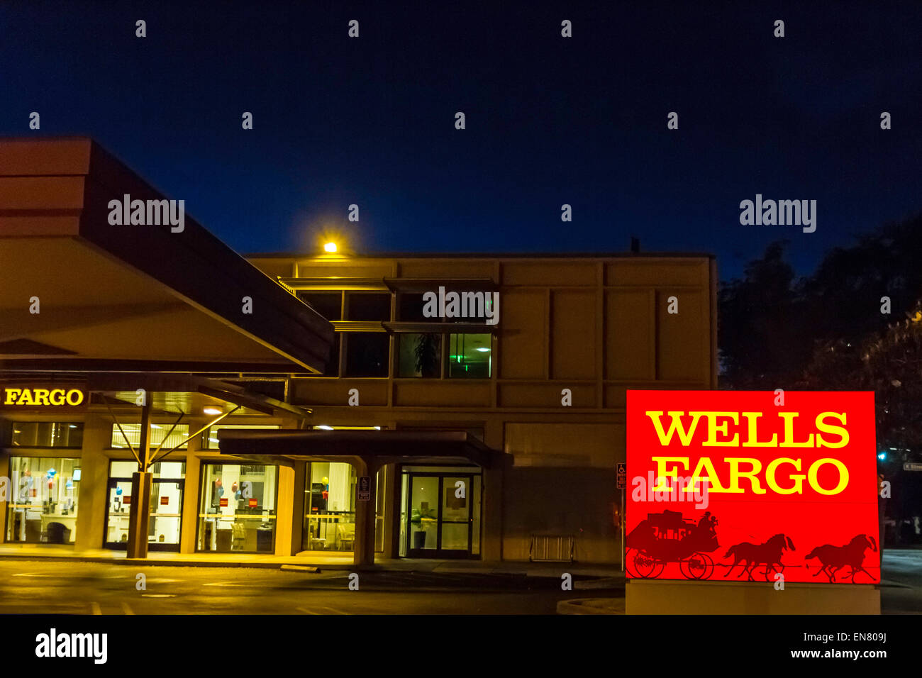 A Wells Fargo Bank and Sign in Modesto California Stock Photo