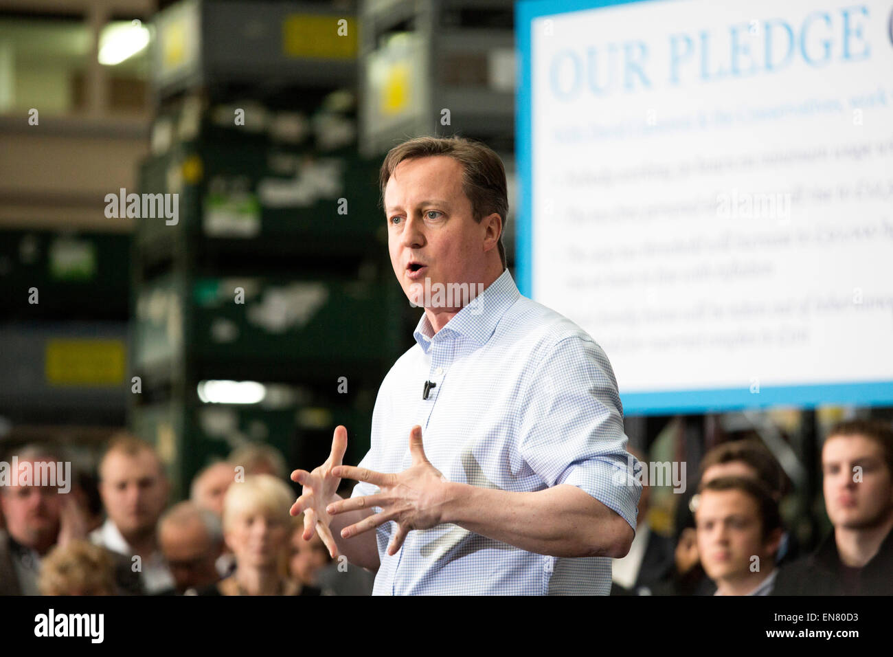 Prime Minister David Cameron visiting Sertec in Coleshill during the Election campaign. Stock Photo