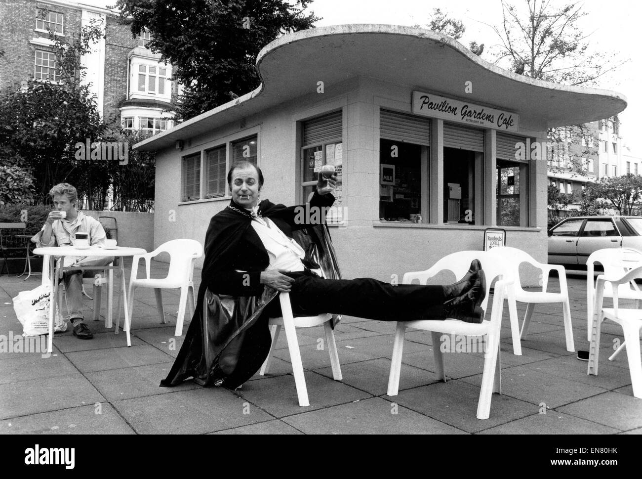 Dracula drinking at the famous Pavilion Gardens Cafe Brighton in 1988 Stock Photo