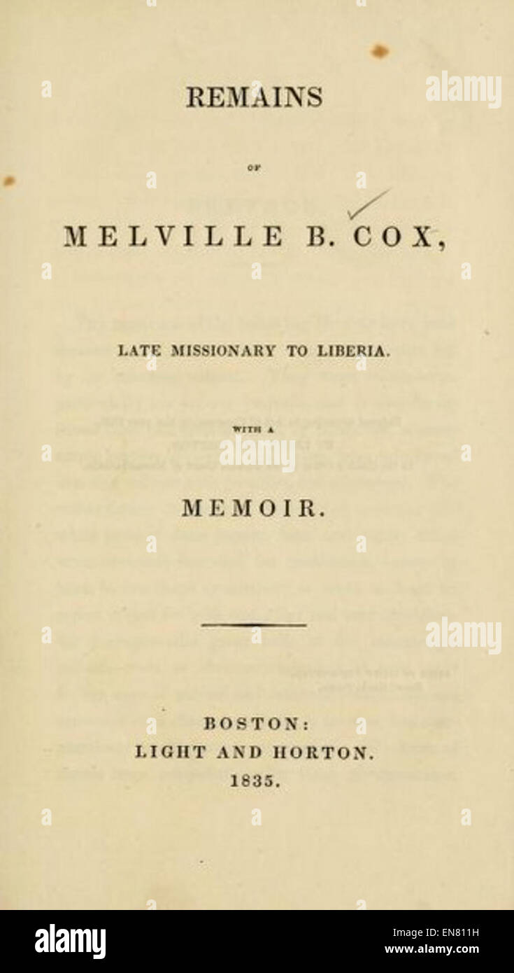 (1835) Remains of Melville B. Cox Stock Photo