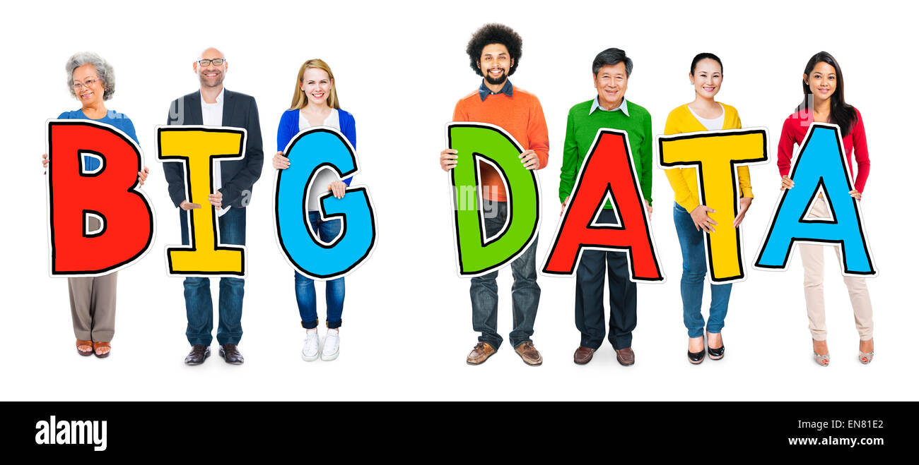 Group of Diverse People Holding Big Data Stock Photo