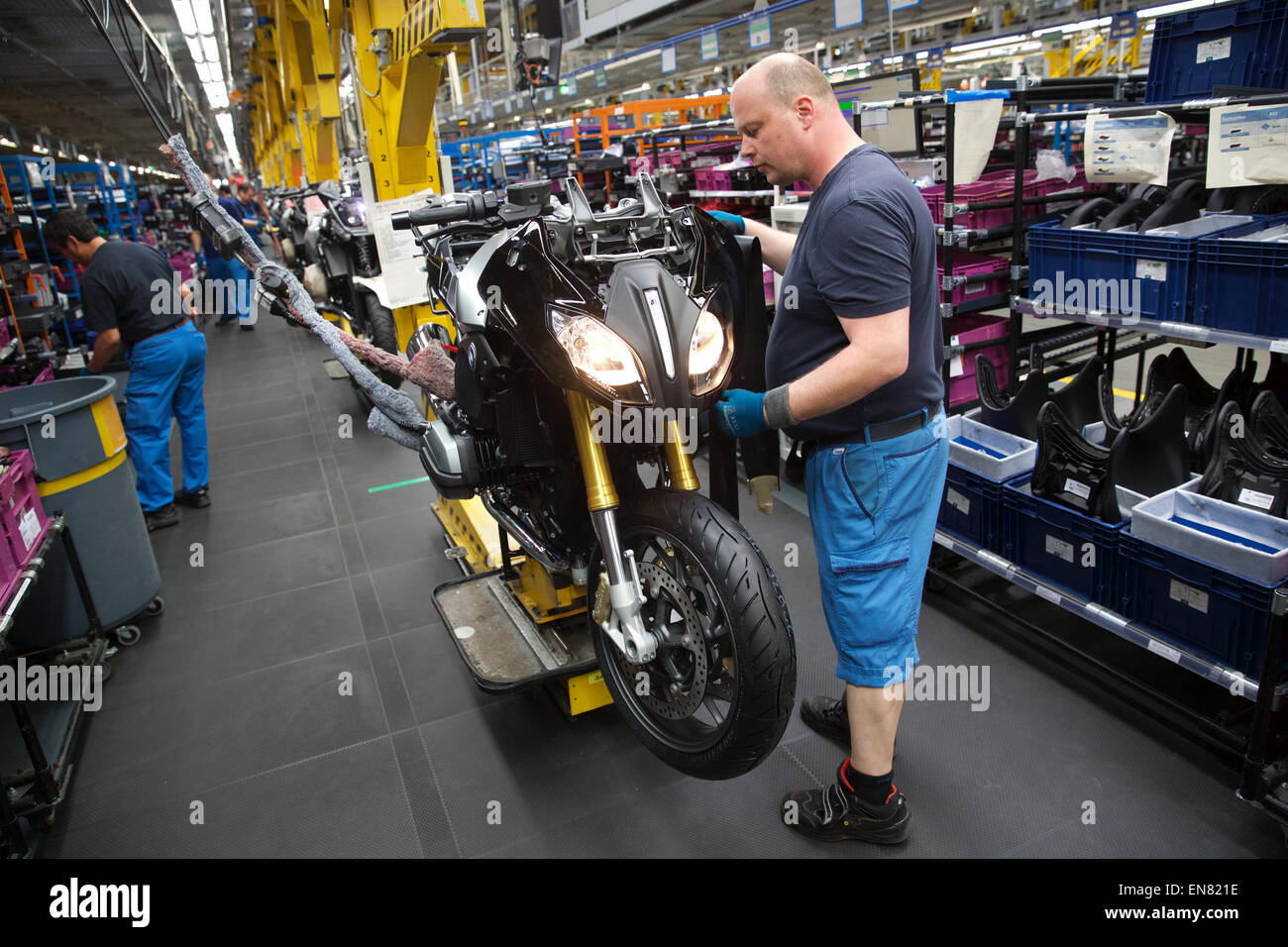 A look into the BMW motorcycle factory in Berlin, Germany, 28 April