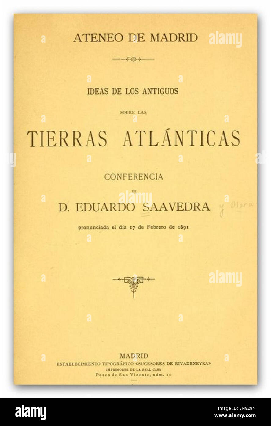 SAAVEDRA(1892) Ideas de los antiguos sobre las tierras atlC3A1nticas Stock Photo