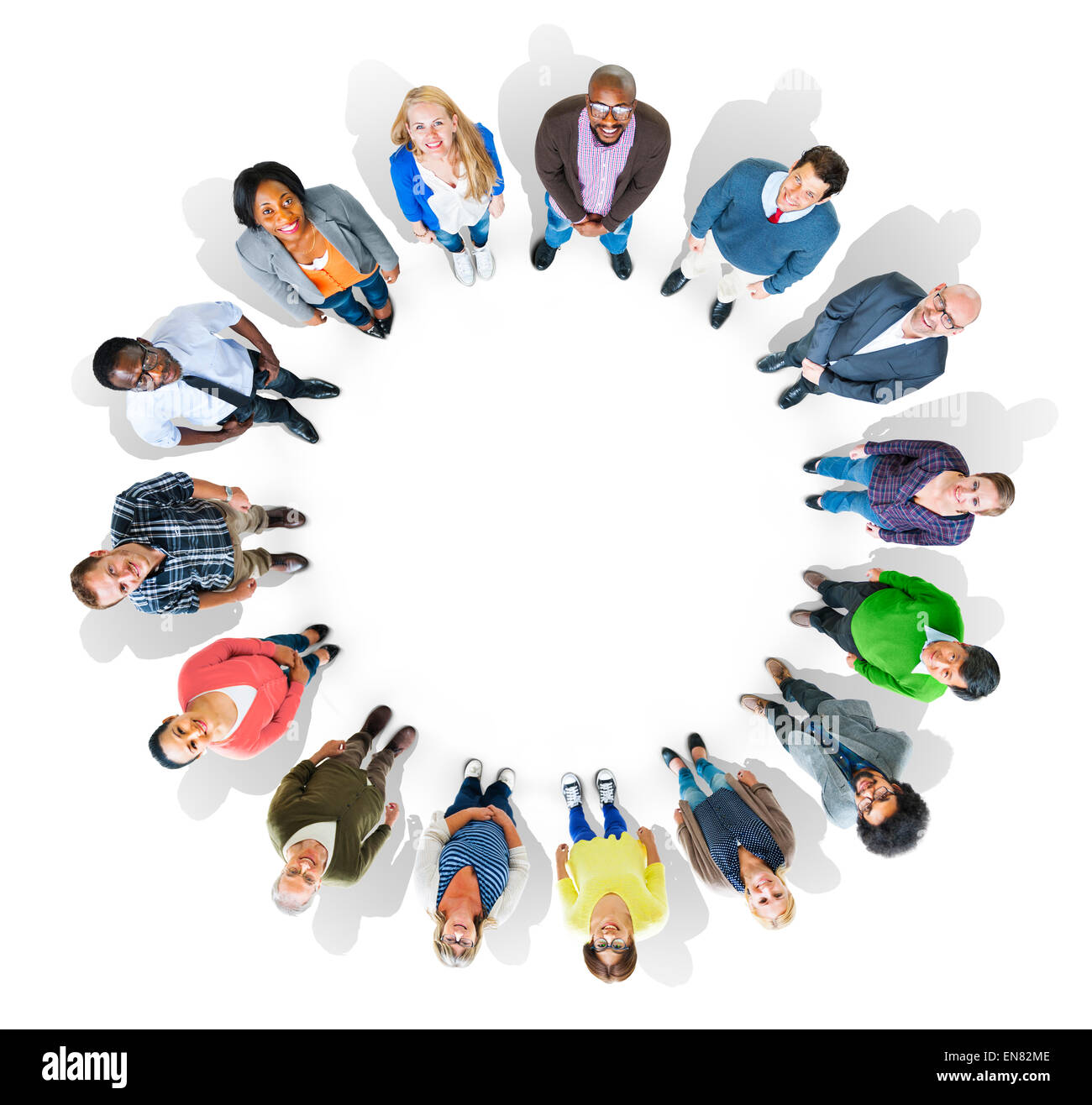 Group of Multiethnic People Forming a Circle Looking Up Stock Photo - Alamy
