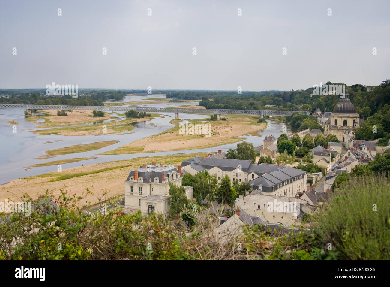 View of bridges over the Loire river, in the town of Saumur in the Maine-et-Loire department of France Stock Photo