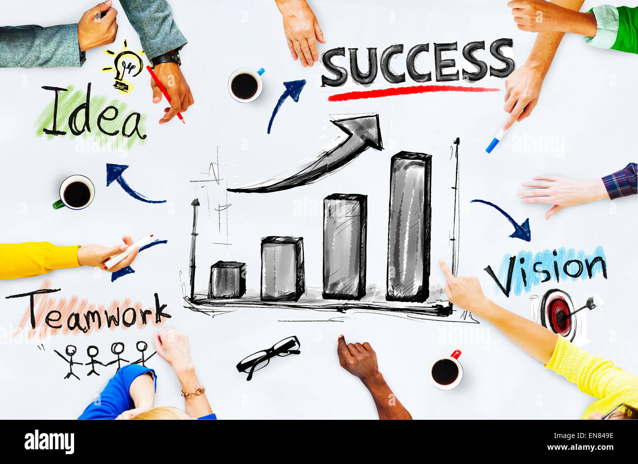 Hands on whiteboard with Gowth Chart Stock Photo - Alamy