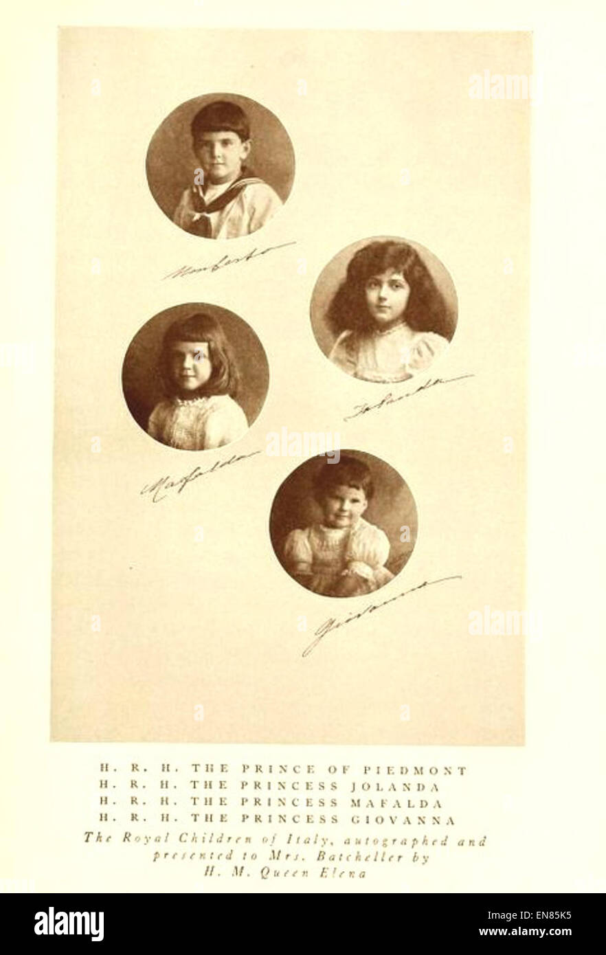 Page 466 of Bates-Batcheller's 1911 publication features an illustration of the Royal Children of Italy. The image likely captures the royal family's members in the early 20th century, providing a glimpse into the Italian monarchy. Stock Photo