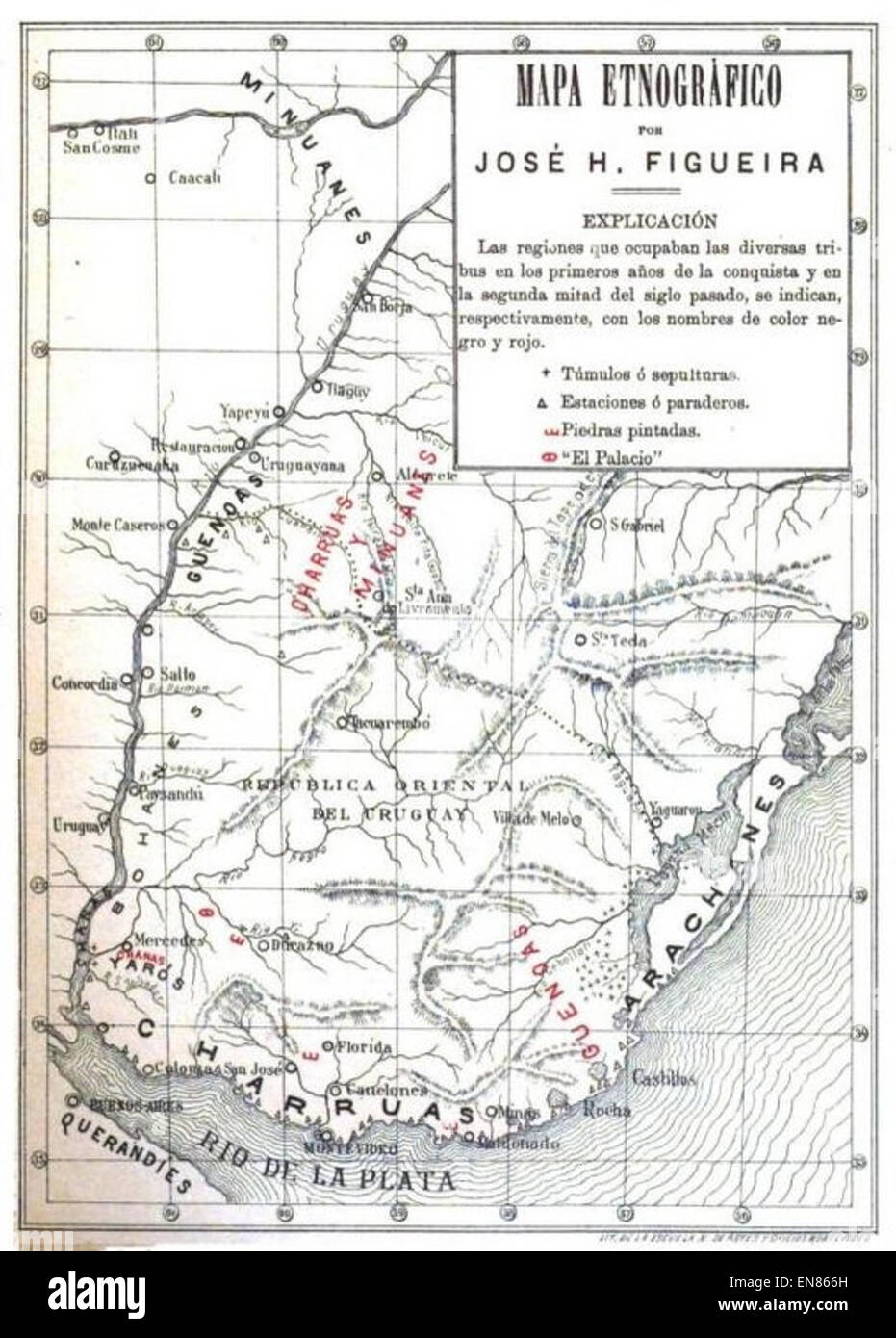 FIGUEIRA(1892) Mapa etnografC3ADco de la Republica Oriental del Uruguay Stock Photo