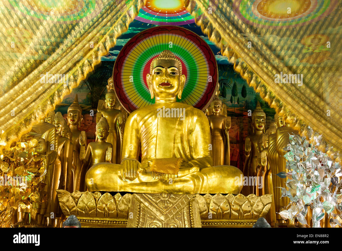 Wat Langka - Buddha statue in beautiful Buddhist temple in Phnom Penh, Cambodia, Asia. Stock Photo