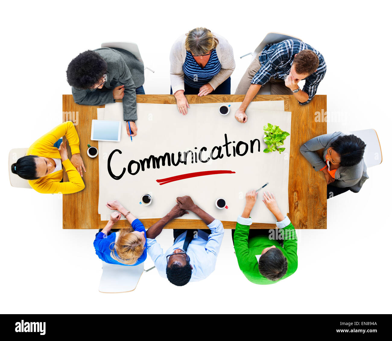 Aerial View of Multiethnic Group with Communication Concept Stock Photo ...