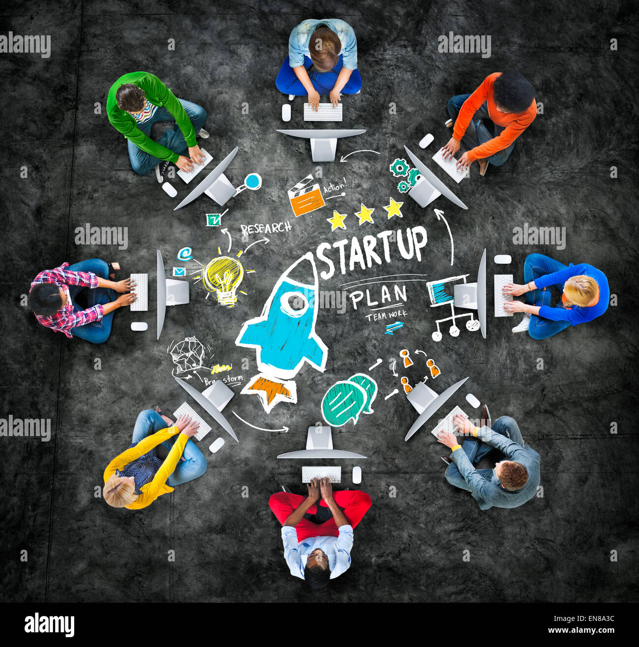 Start Up Business Launch Success Computer Technology Concept Stock ...