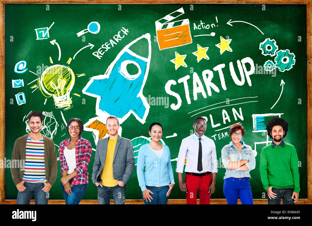 Start Up Business Launch Success Students Education Concept Stock Photo ...