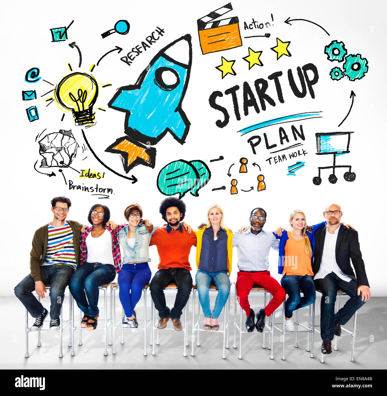 Start Up Business Launch Success People Friendship Concept Stock Photo ...