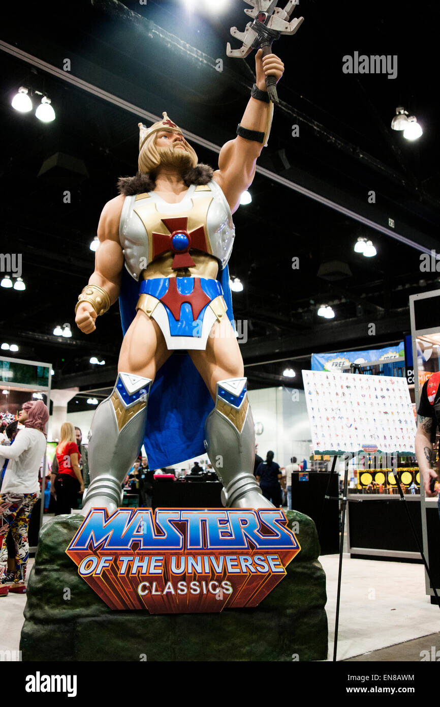 A statue of He-Man from the classic Masters of the Universe cartoon at Stan Lee's Comikaze Expo in Los Angeles. Stock Photo