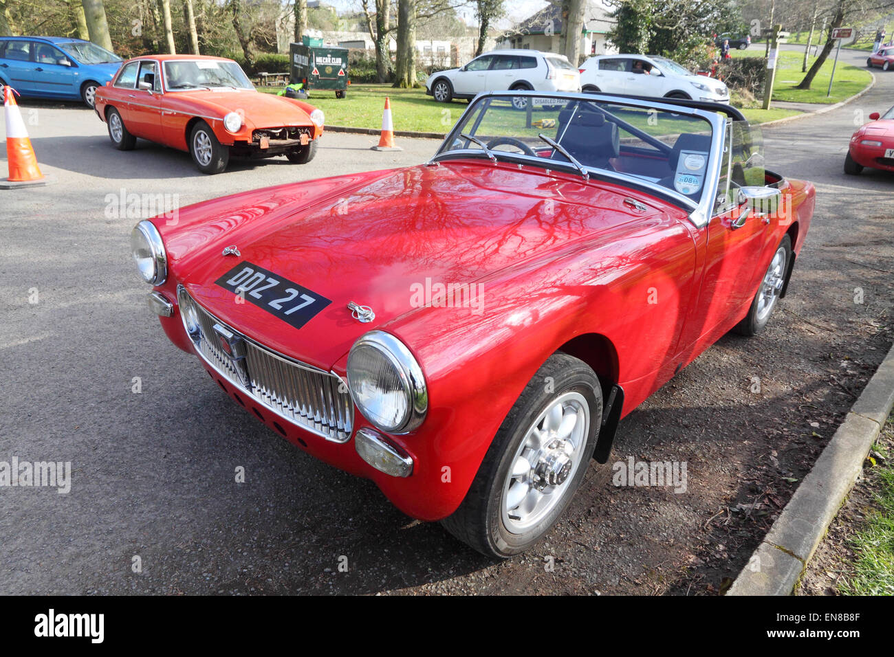 MG sportscars - an MG Midget with an MGB in the background, at the venue for an autotest in Northern Ireland Stock Photo