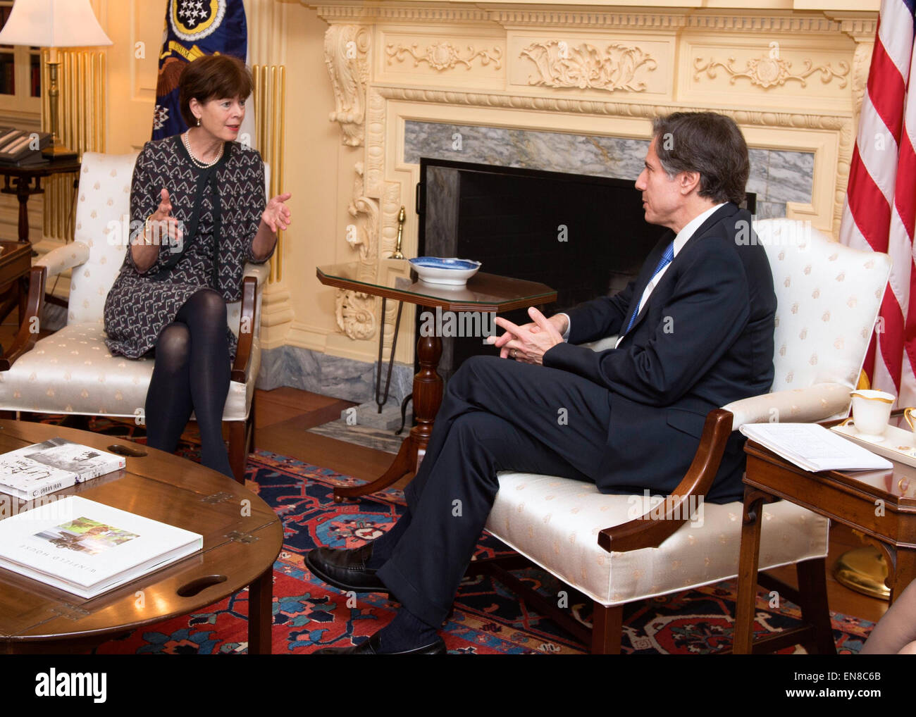 Deputy Secretary of State Tony Blinken meets with Dutch Ministry of Foreign Affairs Secretary General Renee Jones-Bos at the U.S. Department of State in Washington, D.C., on March 11, 2015. Stock Photo