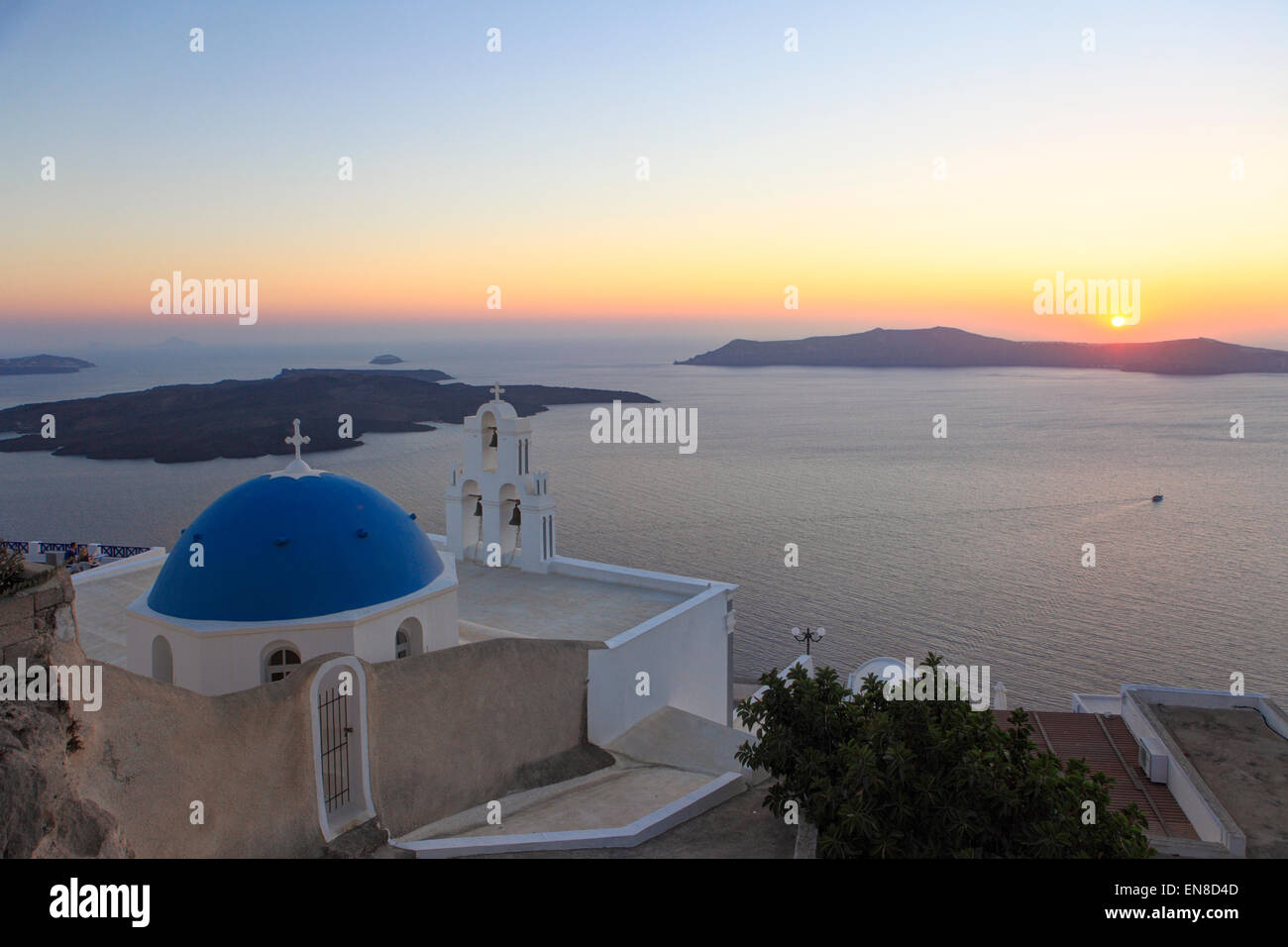 Traditional Imerovigli Anastasi Church, Santorini, Greece Stock Photo