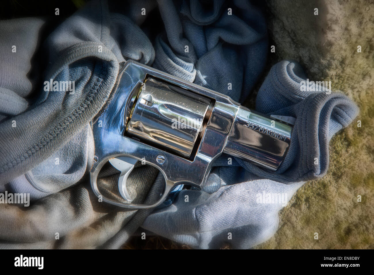 Revolver MAGNUM 357 as evidence of crime Stock Photo