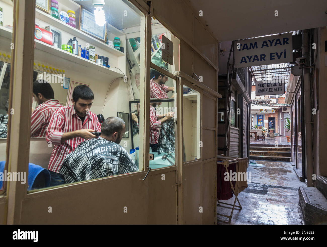 A barbers shop in an alleyway in the Grand Bazaar, Sultanahmet